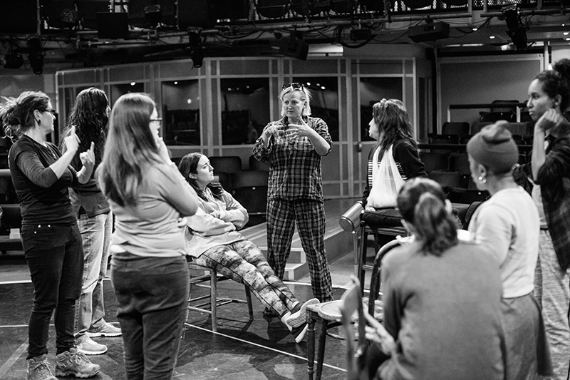 Jenny Sealey in action directing The House of Bernarda Alba rehearsals